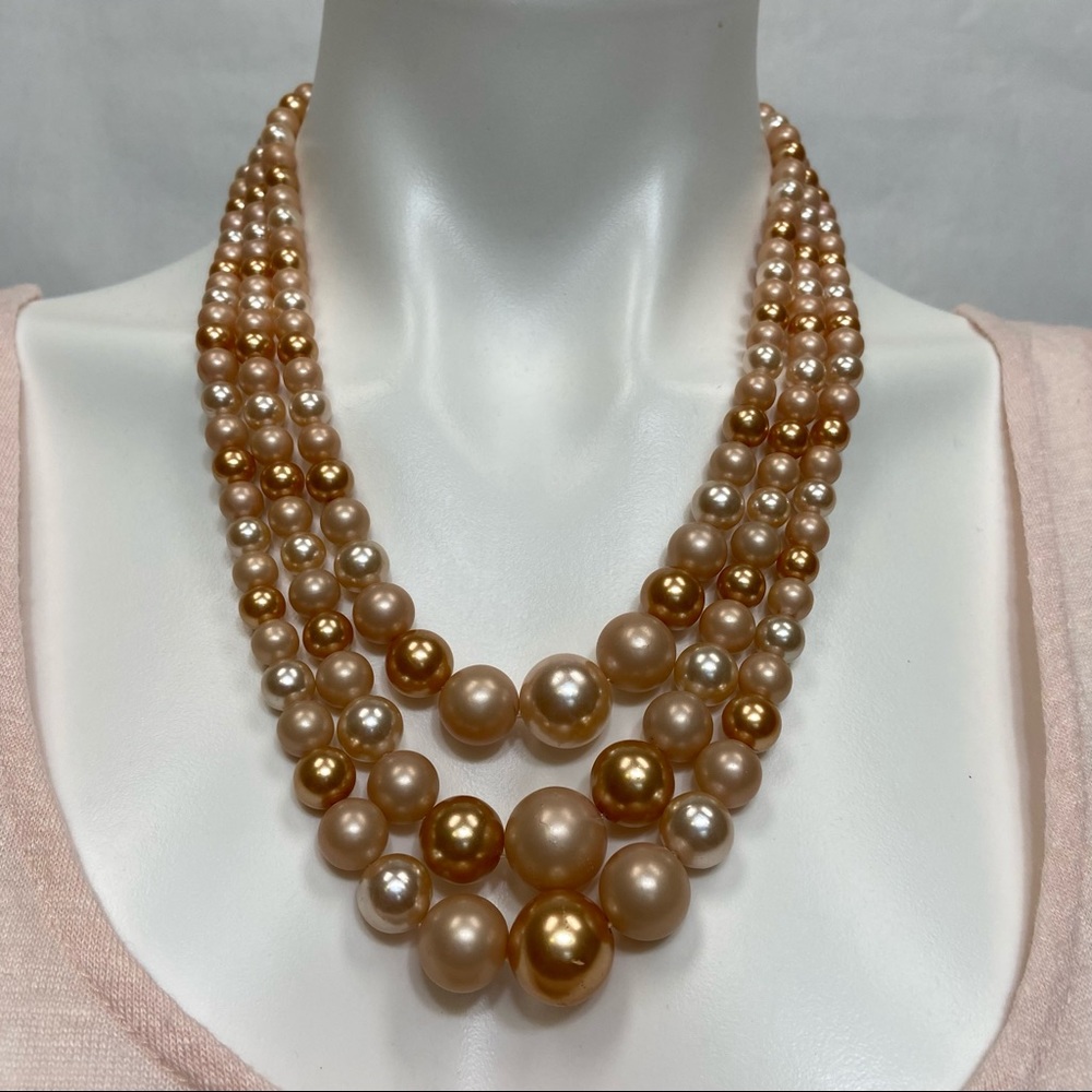 VINTAGE RETRO STATEMENT ELEGANT LUXE FORMAL MULTISTRAND ROSE FAUX PEARL NECKLACE